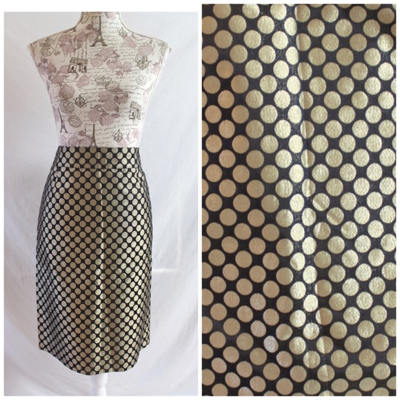 J. Crew Silk Gold Circles Pencil Skirt Fits Size 8 - Picture 1 of 7